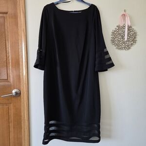 Calvin Klein Black Dress with Sheer Bands At Sleeves And Hem 16W
